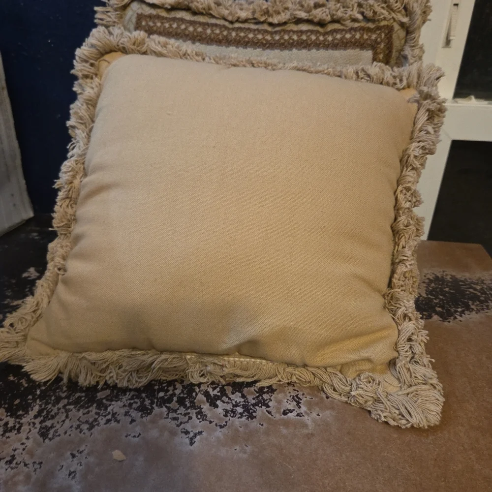 2 Vtg Palm Date Avocado Pillows‎ Decorative Throw Tan Green Brown Fringe 12